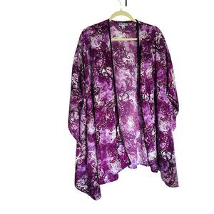 Catherines Purple Paisley Boho Open Front Kimono Size 2X 3X Polyester